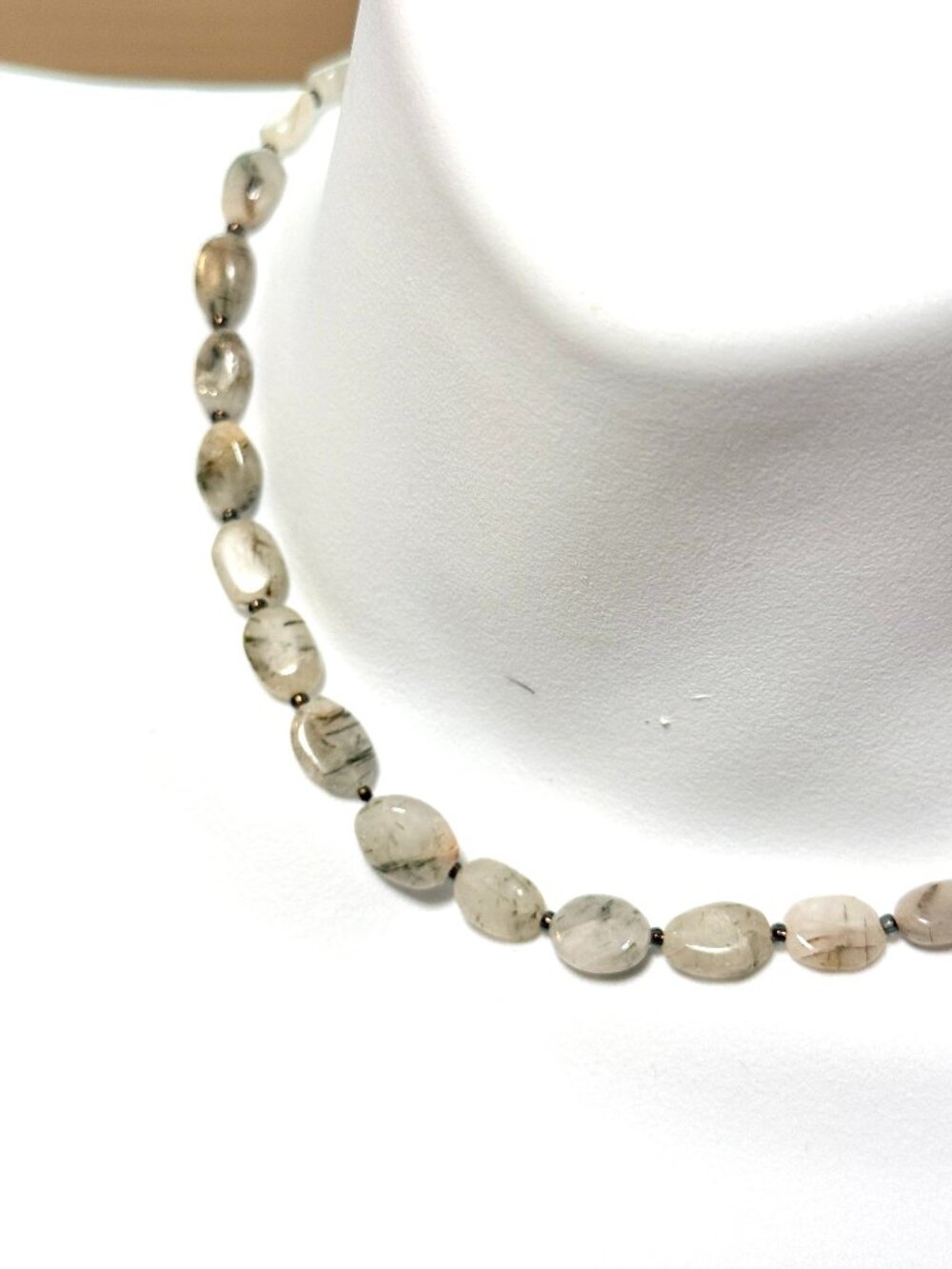 Genuine Tourmalinated Quartz Short Necklace, Beaded Natural Gemstone Necklace